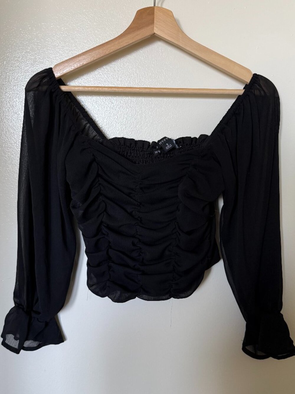 HYFVE Black Ruched Long Sleeve Crop Top‎ S